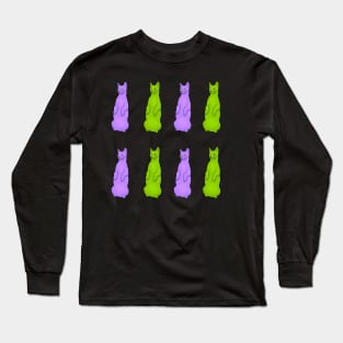 Green and Purple Cats Standing up Long Sleeve T-Shirt